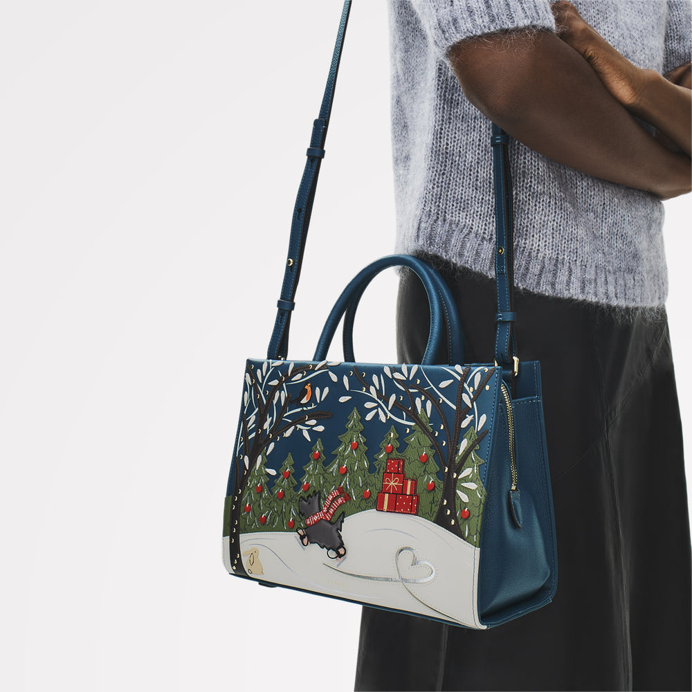 An Ice Day Leather Medium Ziptop Grab Bag in Teal - 112317