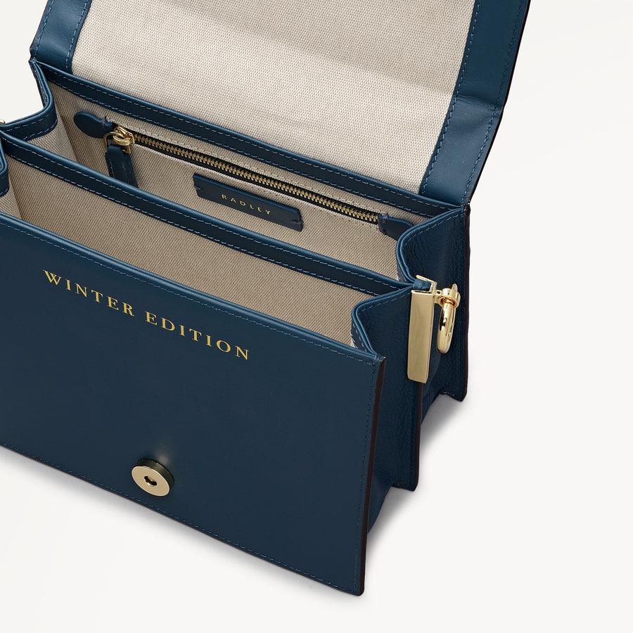 Book Street Leather Small Flapover Cross Body Bag in Teal - 112318