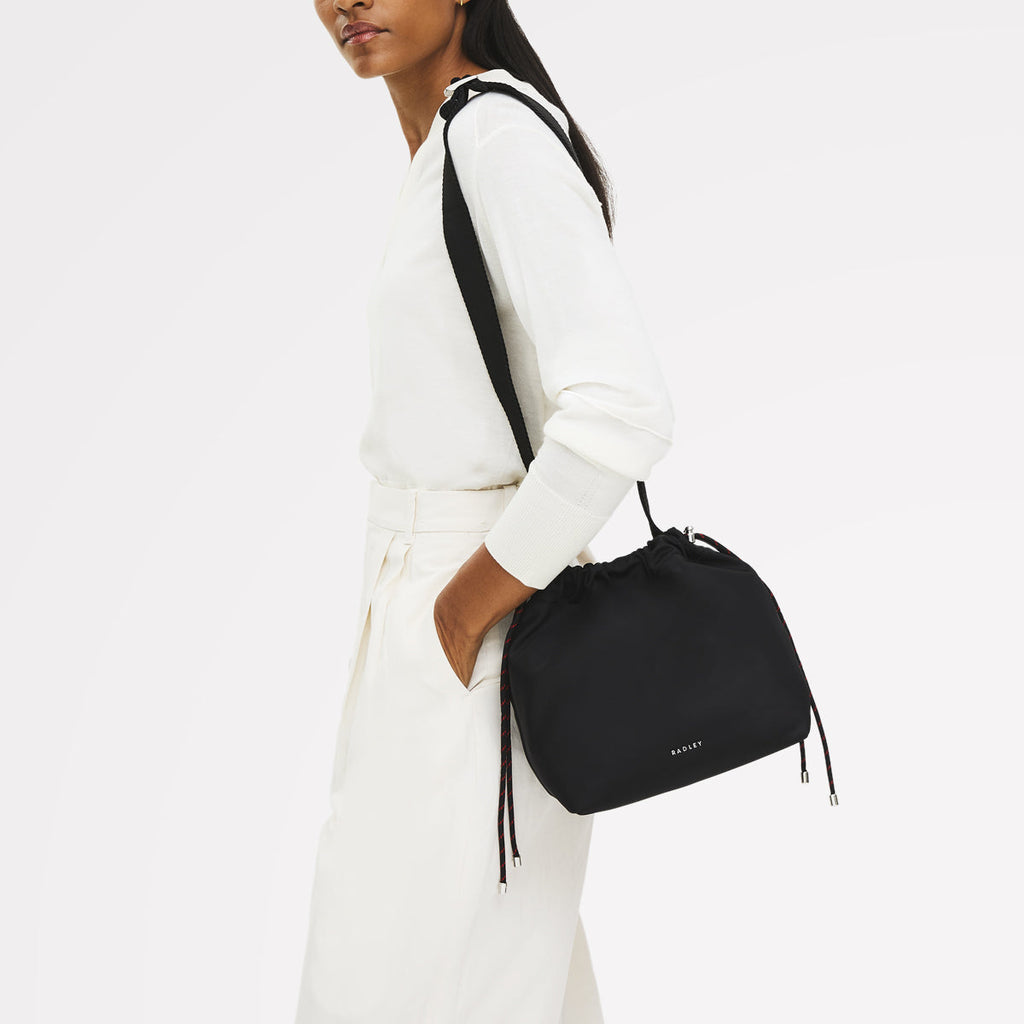 Eden Row Fabric Small Open Top Cross Body Bag in Black - 112320