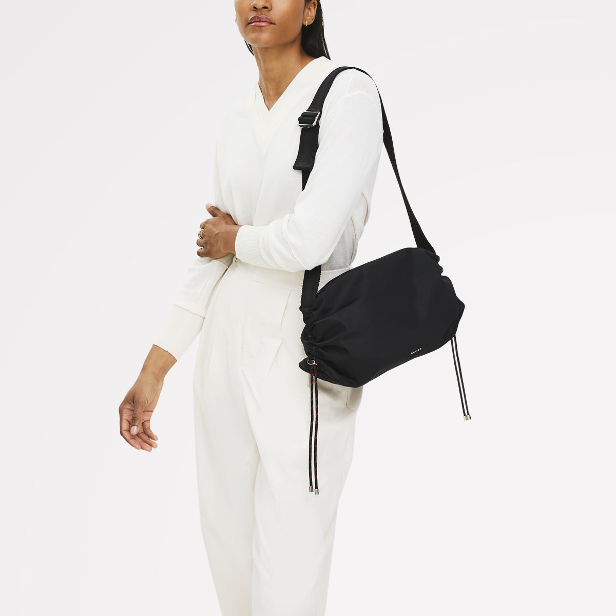 Eden Row Fabric Medium Ziptop Cross Body Bag in Black - 112321