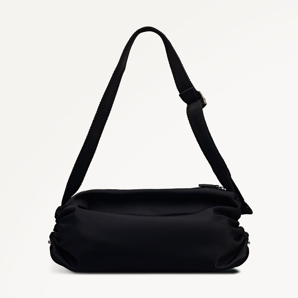 Eden Row Fabric Medium Ziptop Cross Body Bag in Black - 112321