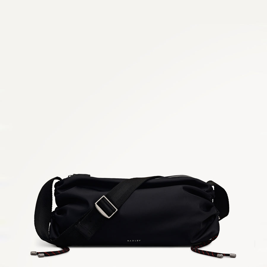 Eden Row Fabric Medium Ziptop Cross Body Bag in Black - 112321