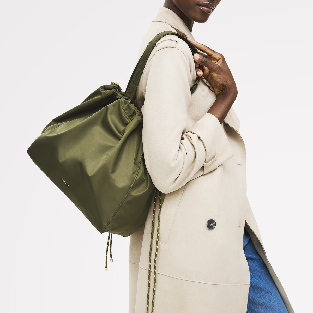 Eden Row Fabric Large Open Top Tote Bag in Khaki - 112322