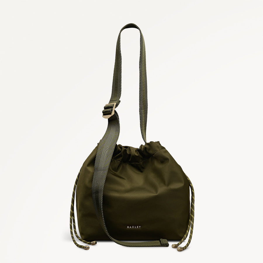 Eden Row Fabric Small Open Top Cross Body Bag in Khaki - 112323