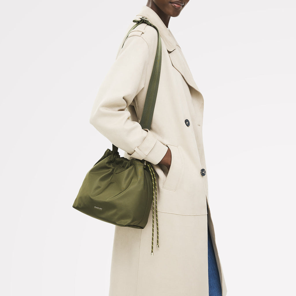 Eden Row Fabric Small Open Top Cross Body Bag in Khaki - 112323