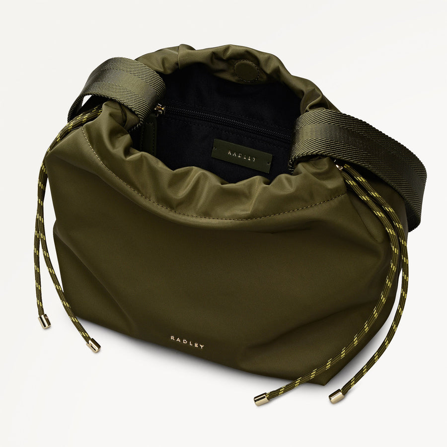 Eden Row Fabric Small Open Top Cross Body Bag in Khaki - 112323