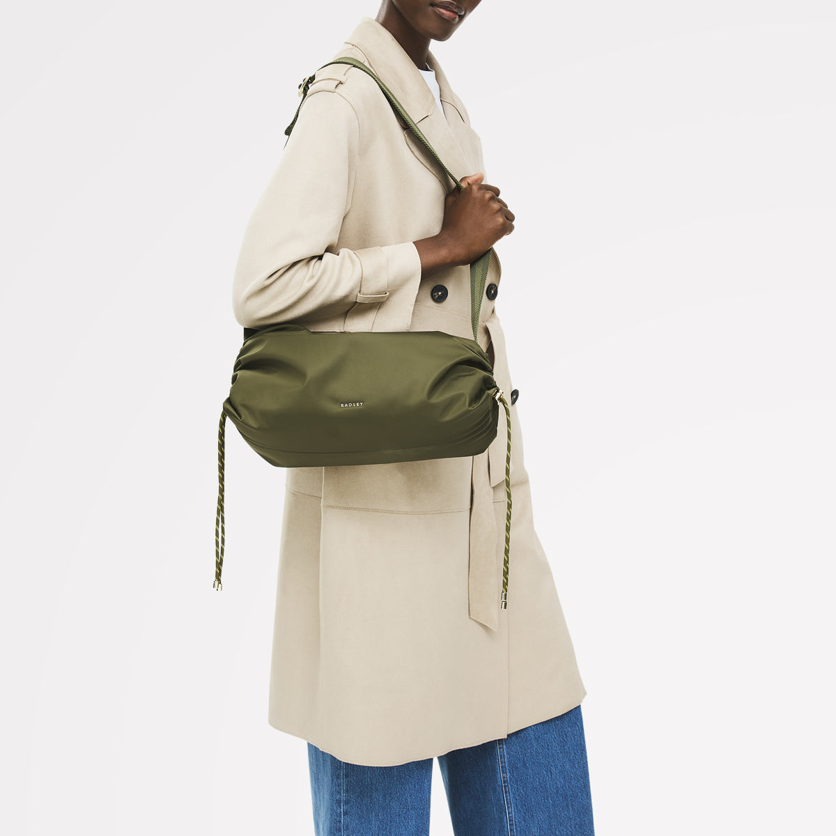 Eden Row Fabric Medium Ziptop Cross Body Bag in Khaki - 112324