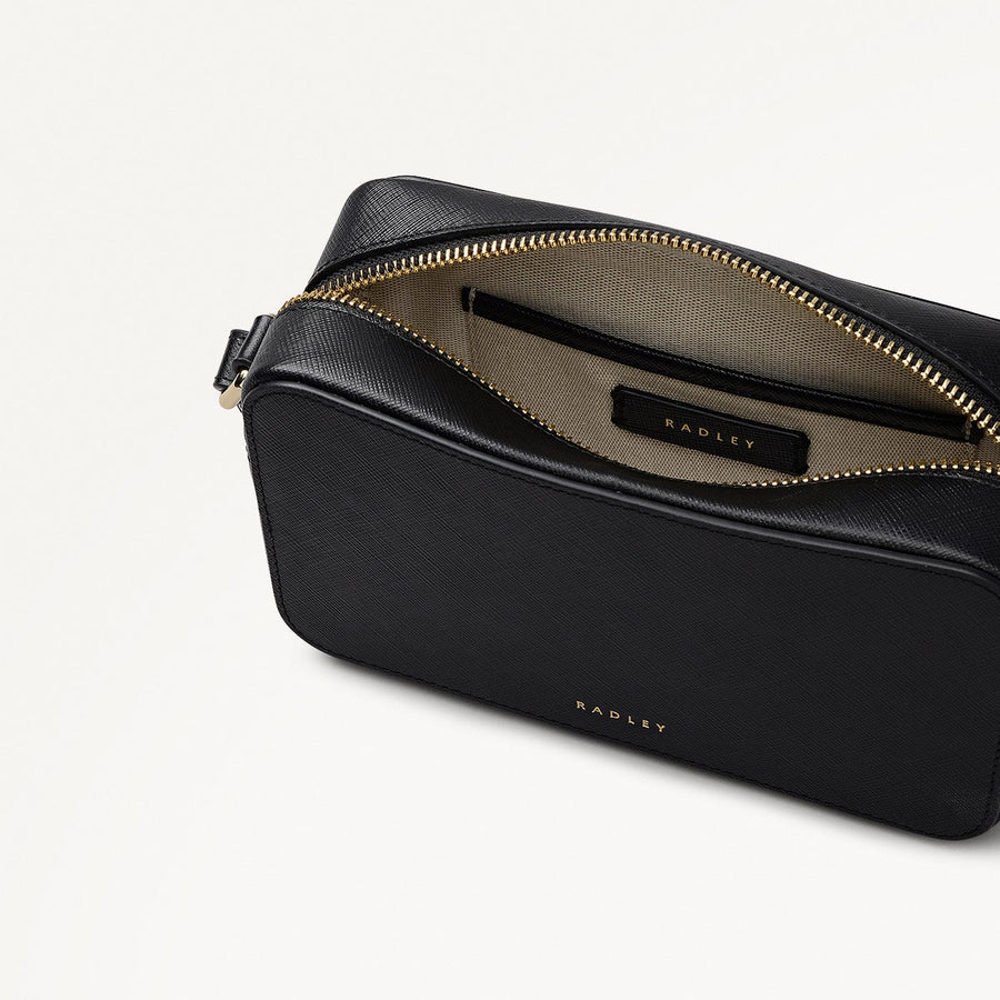 Beech Row Leather Mini Zip Around Cross Body Bag in Black - 112325