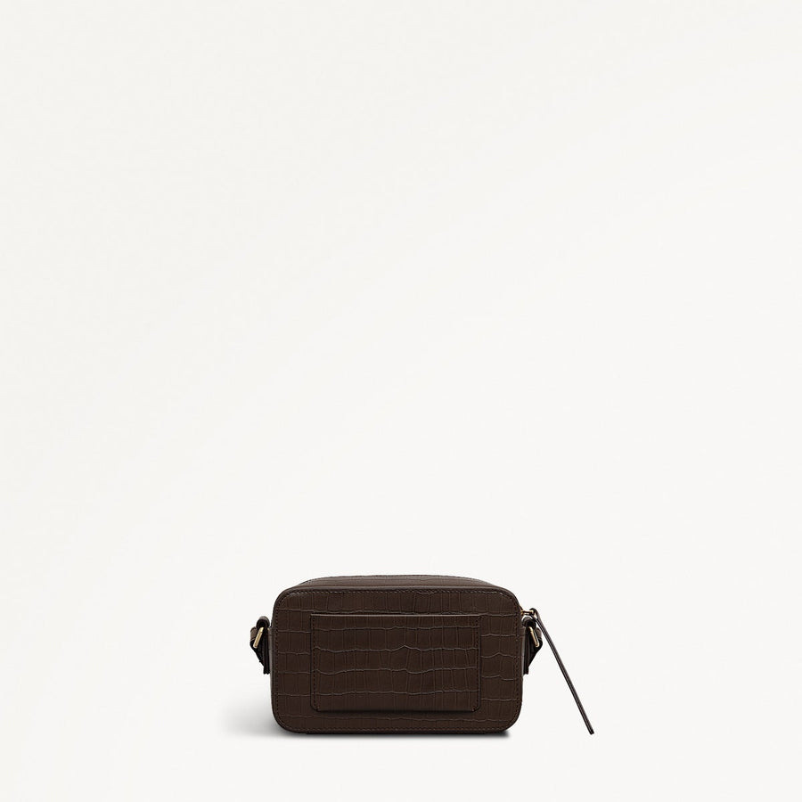 Beech Row Leather Mini Zip Around Cross Body Bag in Coffee - 112328