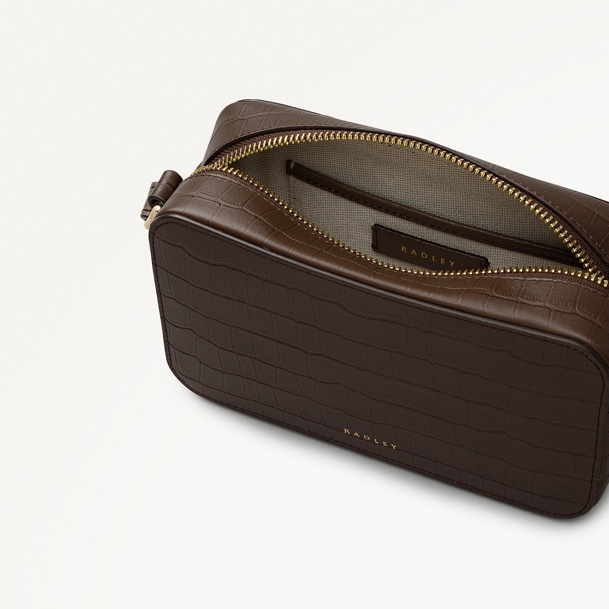 Beech Row Leather Mini Zip Around Cross Body Bag in Coffee - 112328