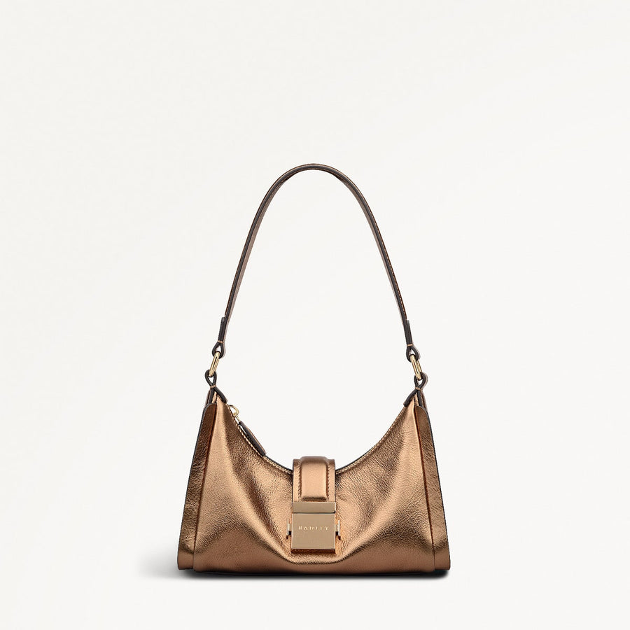 Sloane Mews Leather Small Ziptop Shoulder Bag in Olive Gold - 112350