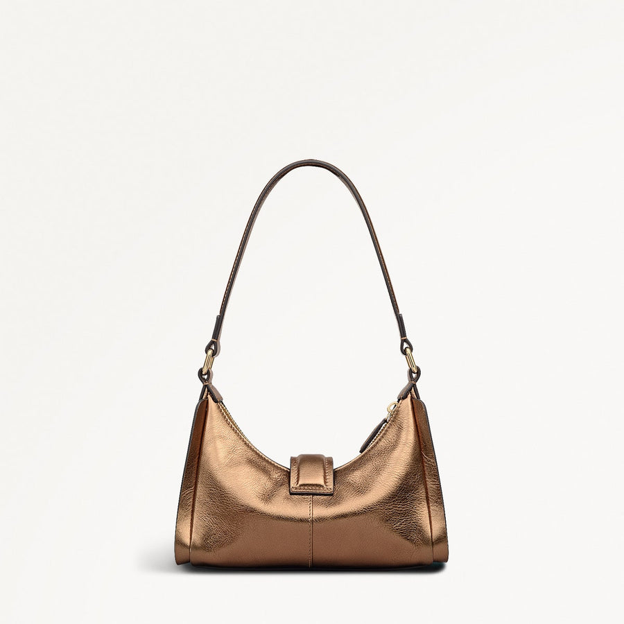Sloane Mews Leather Small Ziptop Shoulder Bag in Olive Gold - 112350