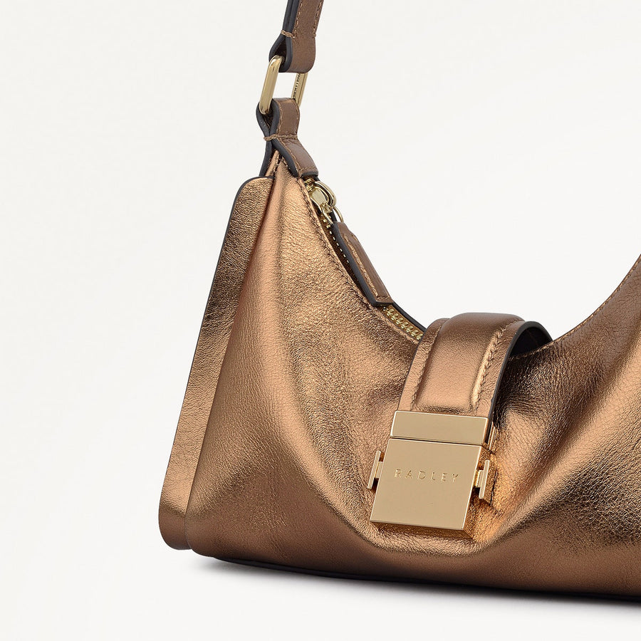 Sloane Mews Leather Small Ziptop Shoulder Bag in Olive Gold - 112350