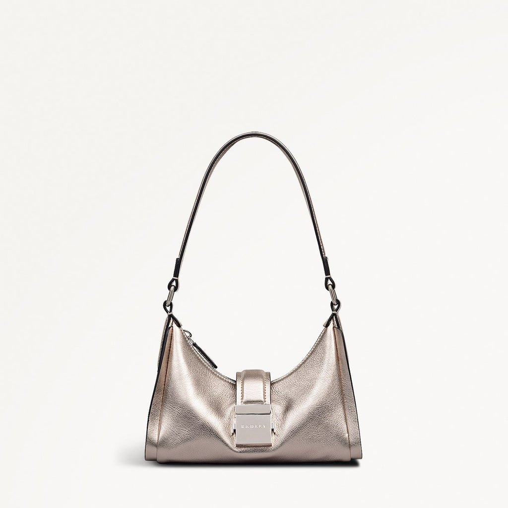 Sloane Mews Leather Small Ziptop Shoulder Bag in Pyrite - 112351