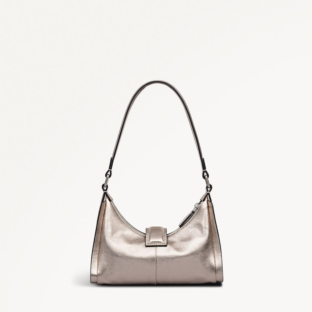 Sloane Mews Leather Small Ziptop Shoulder Bag in Pyrite - 112351
