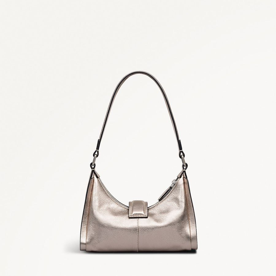 Sloane Mews Leather Small Ziptop Shoulder Bag in Pyrite - 112351