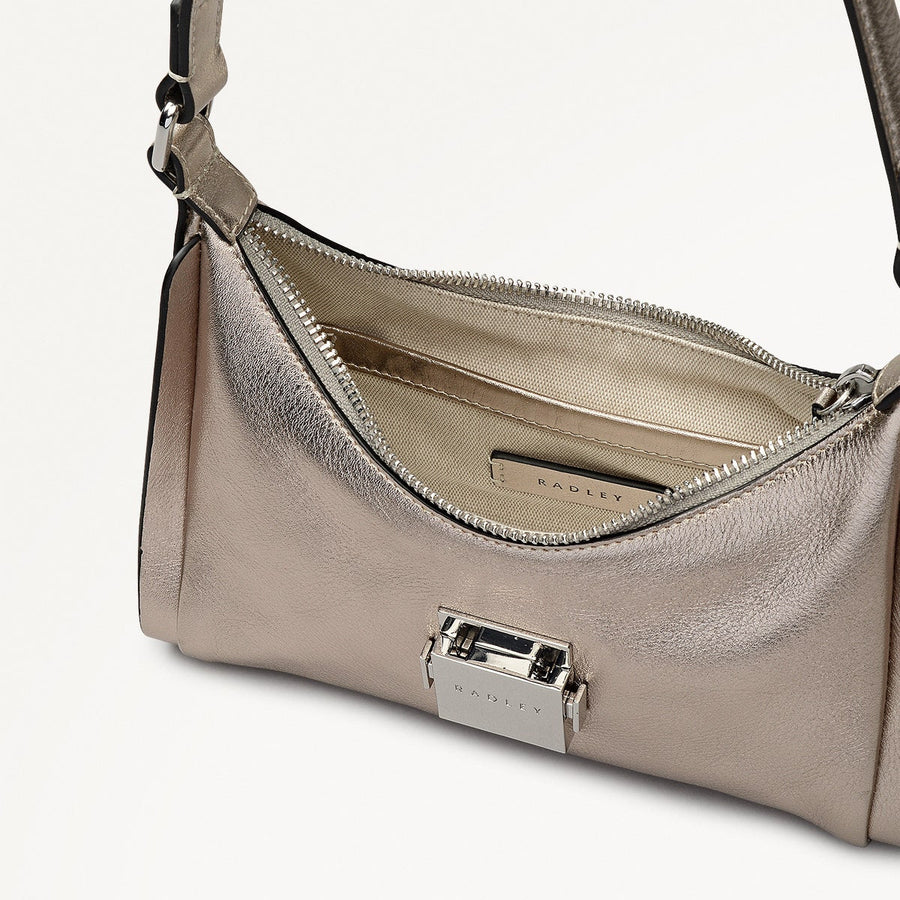 Sloane Mews Leather Small Ziptop Shoulder Bag in Pyrite - 112351
