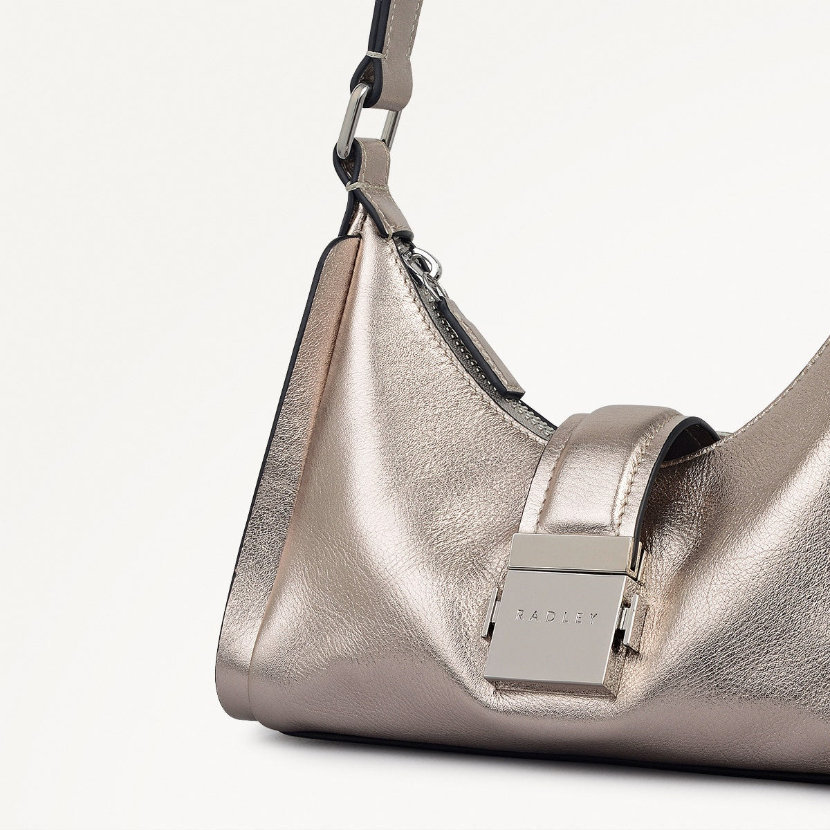 Sloane Mews Leather Small Ziptop Shoulder Bag in Pyrite - 112351
