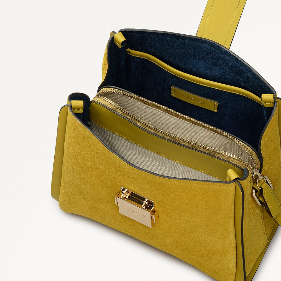 Sloane Mews Leather Small Ziptop Cross Body Bag in Ochre - 112356