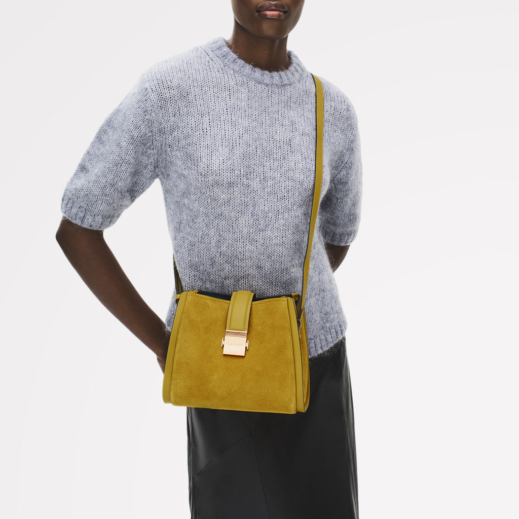 Sloane Mews Leather Small Ziptop Cross Body Bag in Ochre - 112356