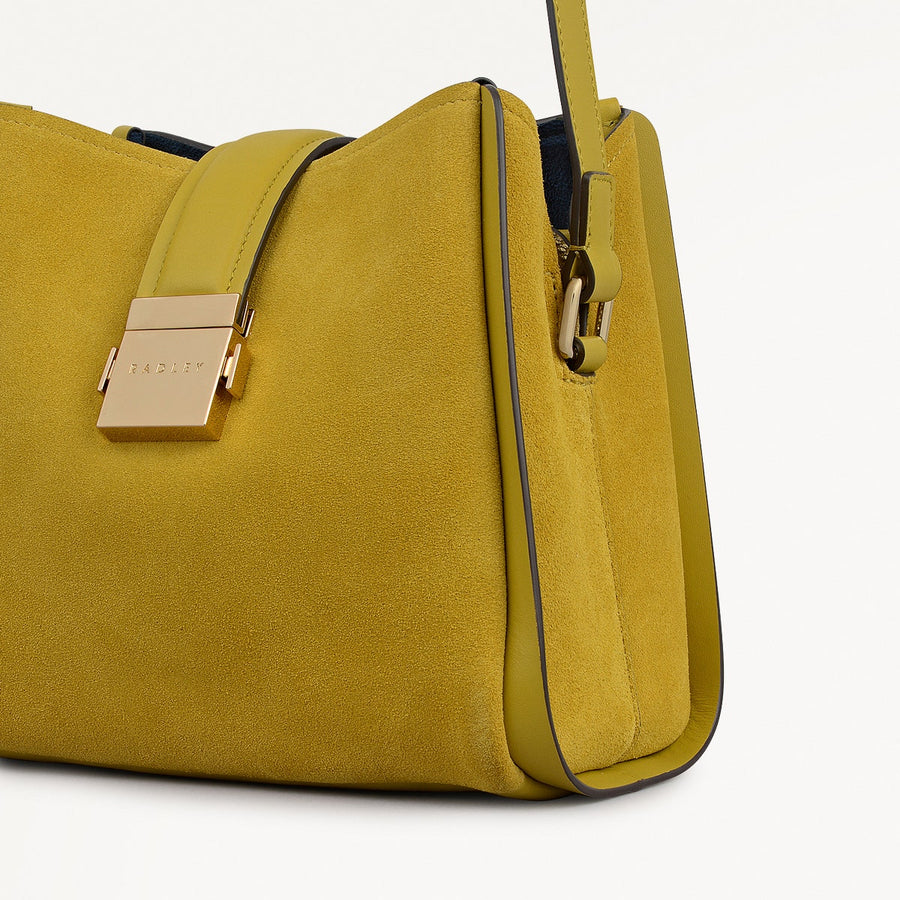 Sloane Mews Leather Small Ziptop Cross Body Bag in Ochre - 112356