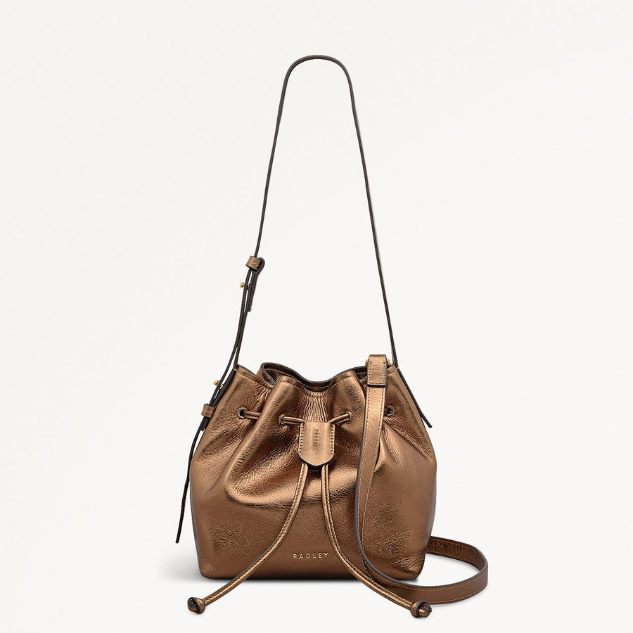 York Mews Leather Small Drawstring Shoulder Bag in Olive Gold - 112357