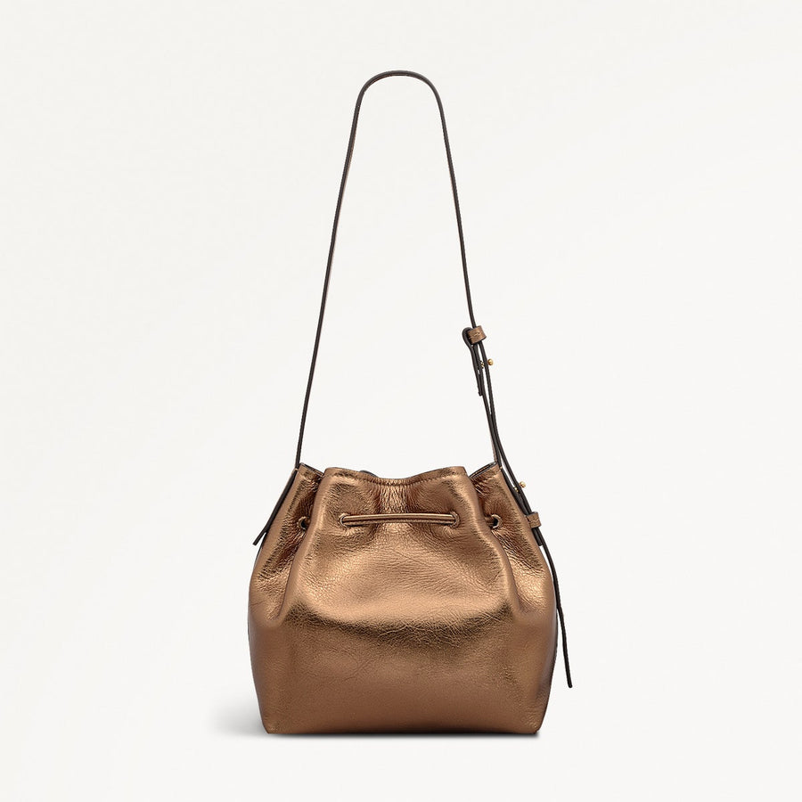 York Mews Leather Small Drawstring Shoulder Bag in Olive Gold - 112357