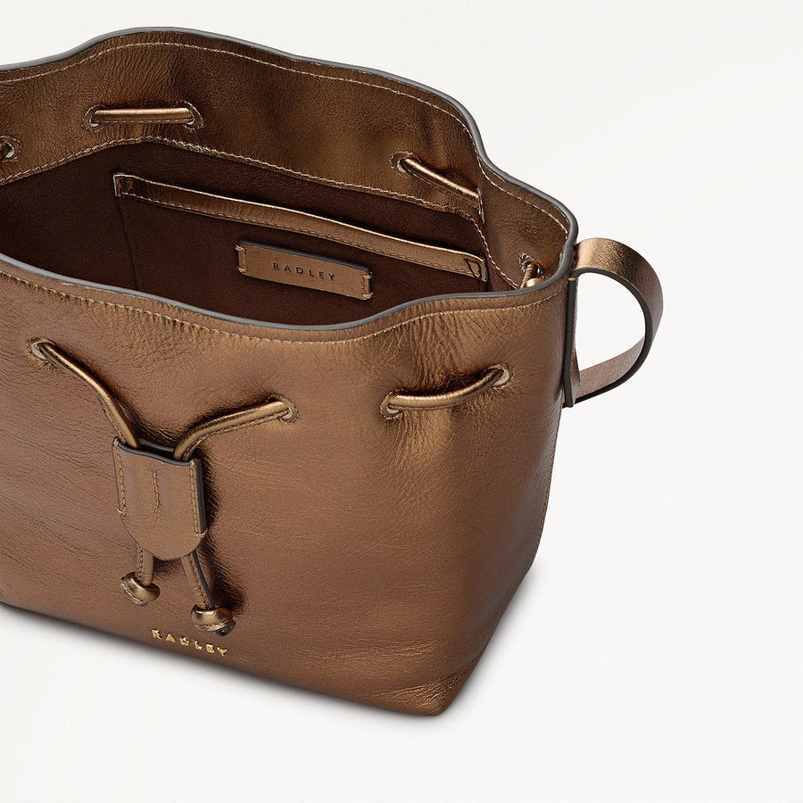 York Mews Leather Small Drawstring Shoulder Bag in Olive Gold - 112357