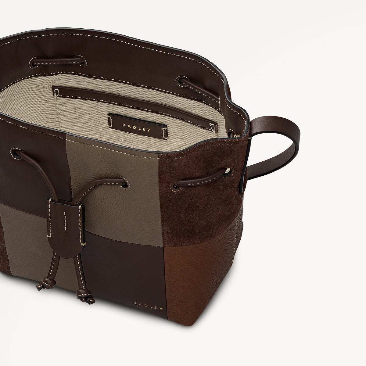 YORK MEWS - PATCHWORK SMALL DRAWSTRING SHOULDER DARK OAK