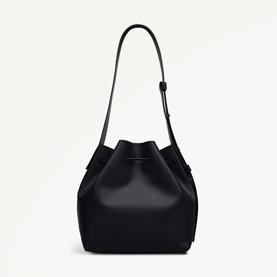 York Mews Leather Medium Drawstring Shoulder Bag in Black - 112360