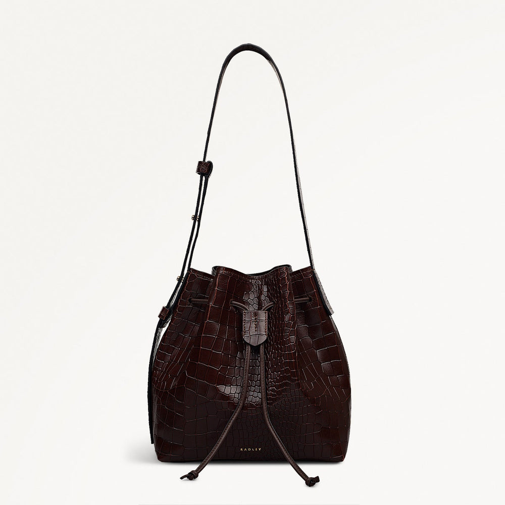 York Mews - Faux Croc Medium Drawstring Shoulder Bag - OHE23301