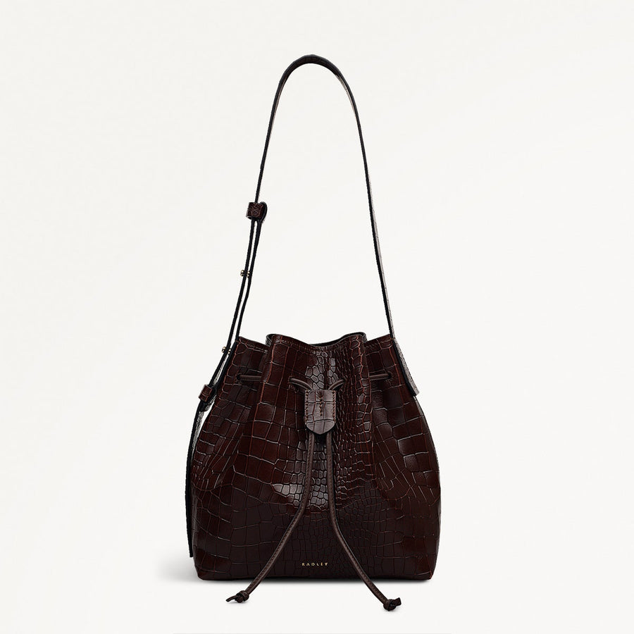 York Mews - Faux Croc Medium Drawstring Shoulder Bag - OHE23301