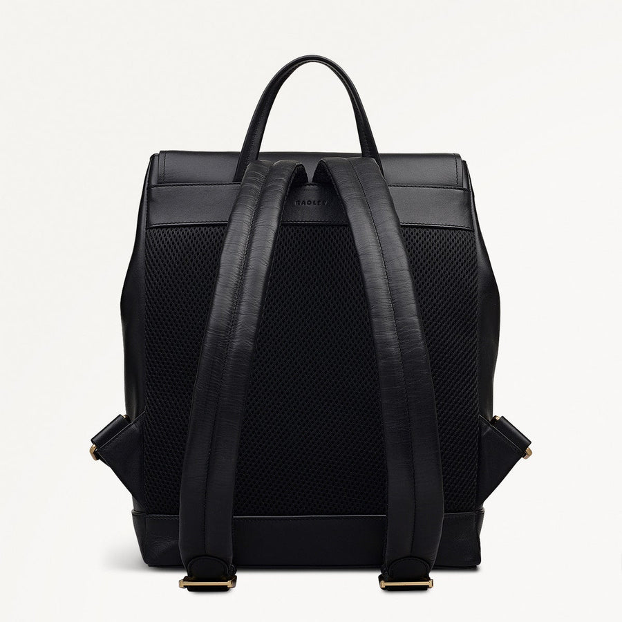 Albion Street Leather Large Ziptop Backpack in Black - 112387