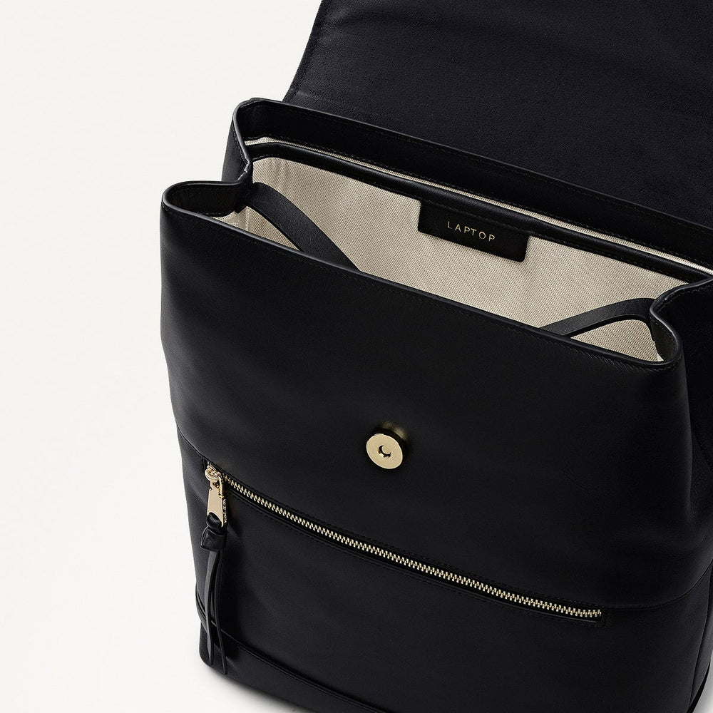 Albion Street Leather Large Ziptop Backpack in Black - 112387