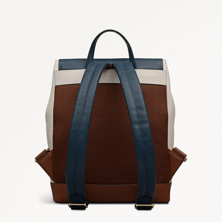 Albion Street Leather Large Ziptop Backpack in Snow - 112389