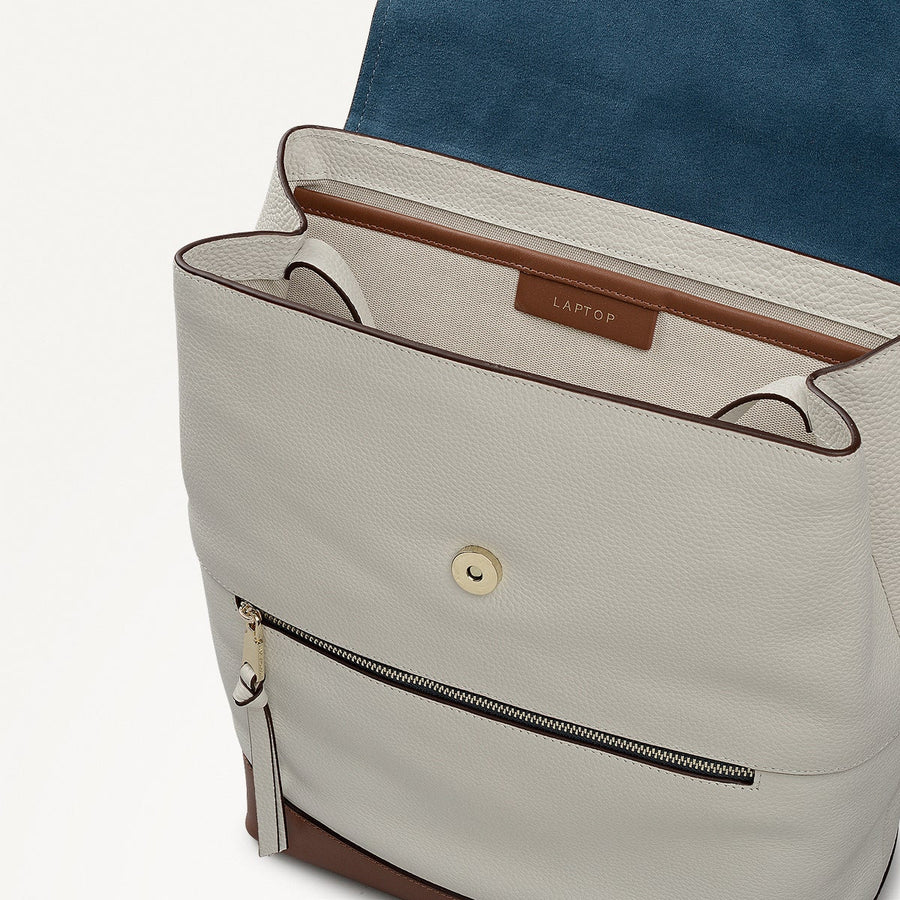 Albion Street Leather Large Ziptop Backpack in Snow - 112389