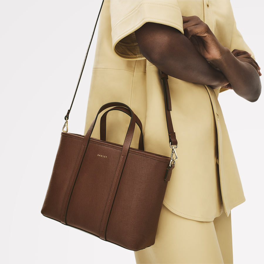 Templeton Place Leather Small Ziptop Grab Bag in Chocolate - 112390