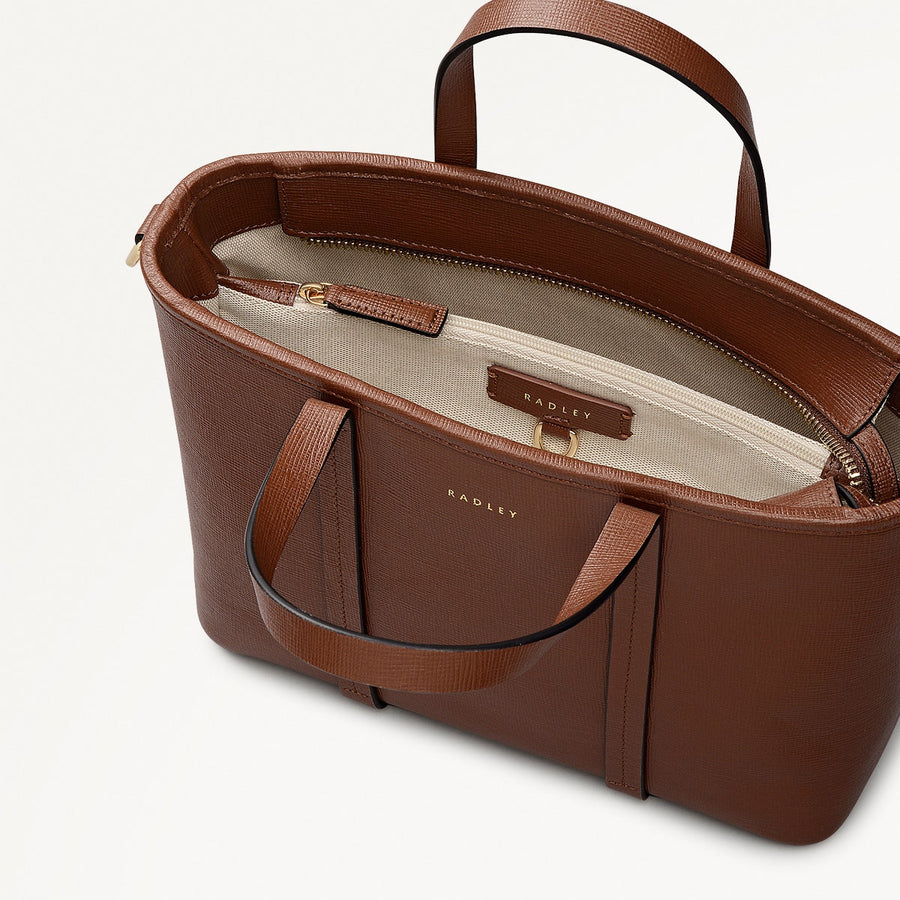 Templeton Place Leather Small Ziptop Grab Bag in Chocolate - 112390