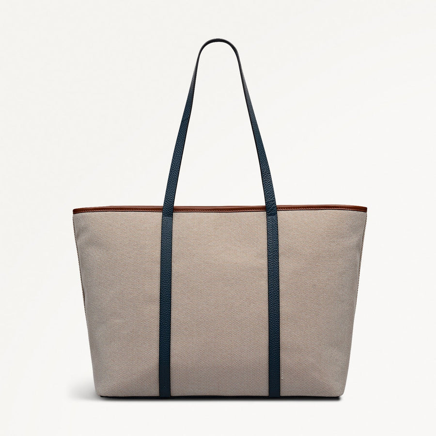 Templeton Place Leather Large Ziptop Tote Bag in Natural - 112395