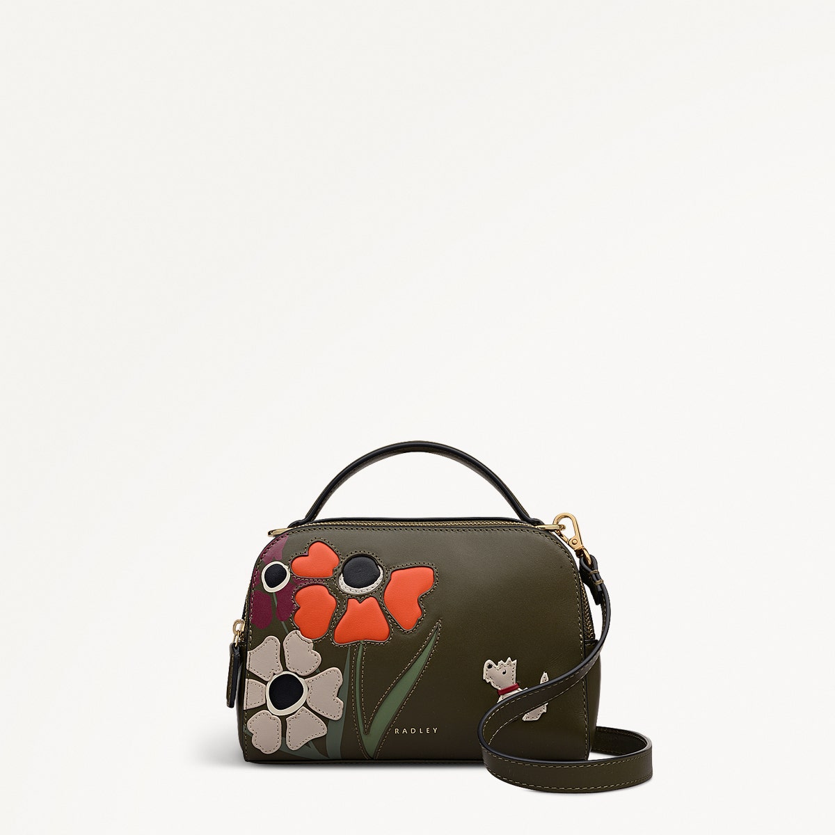 Floribunda Leather Small Ziptop Cross Body Bag in Pine Needle - 112403