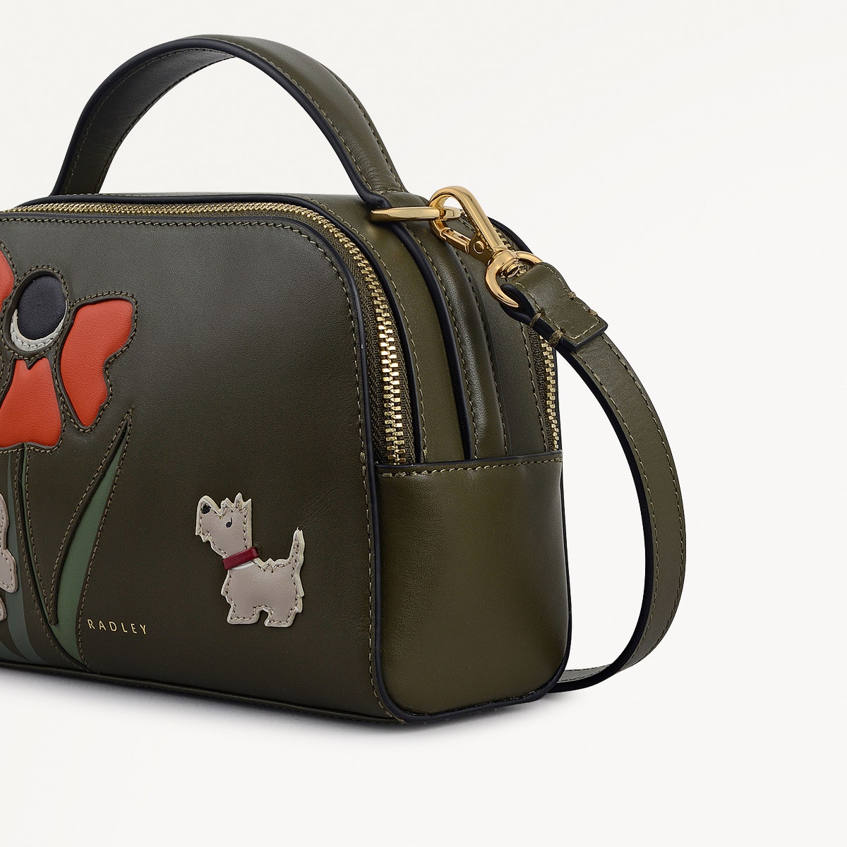 Floribunda Leather Small Ziptop Cross Body Bag in Pine Needle - 112403