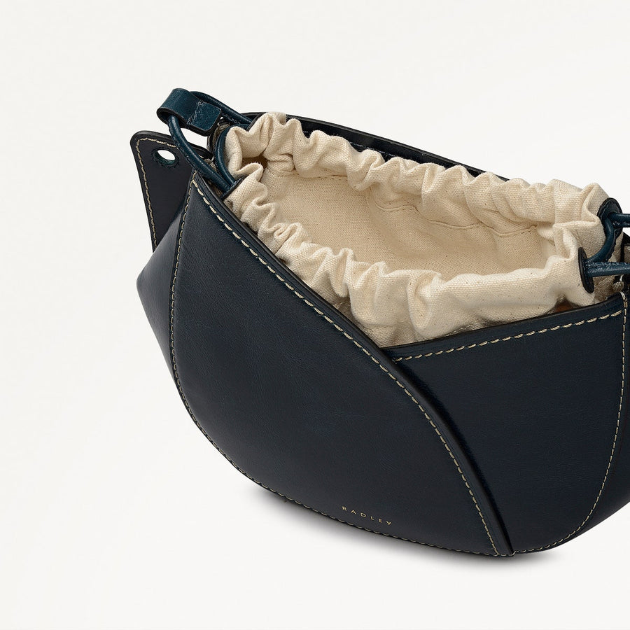 Tulip Street Leather Small Drawstring Cross Body Bag in Teal - 112405