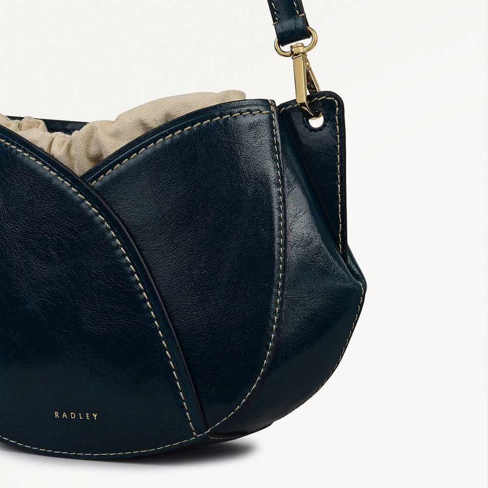 Tulip Street Leather Small Drawstring Cross Body Bag in Teal - 112405