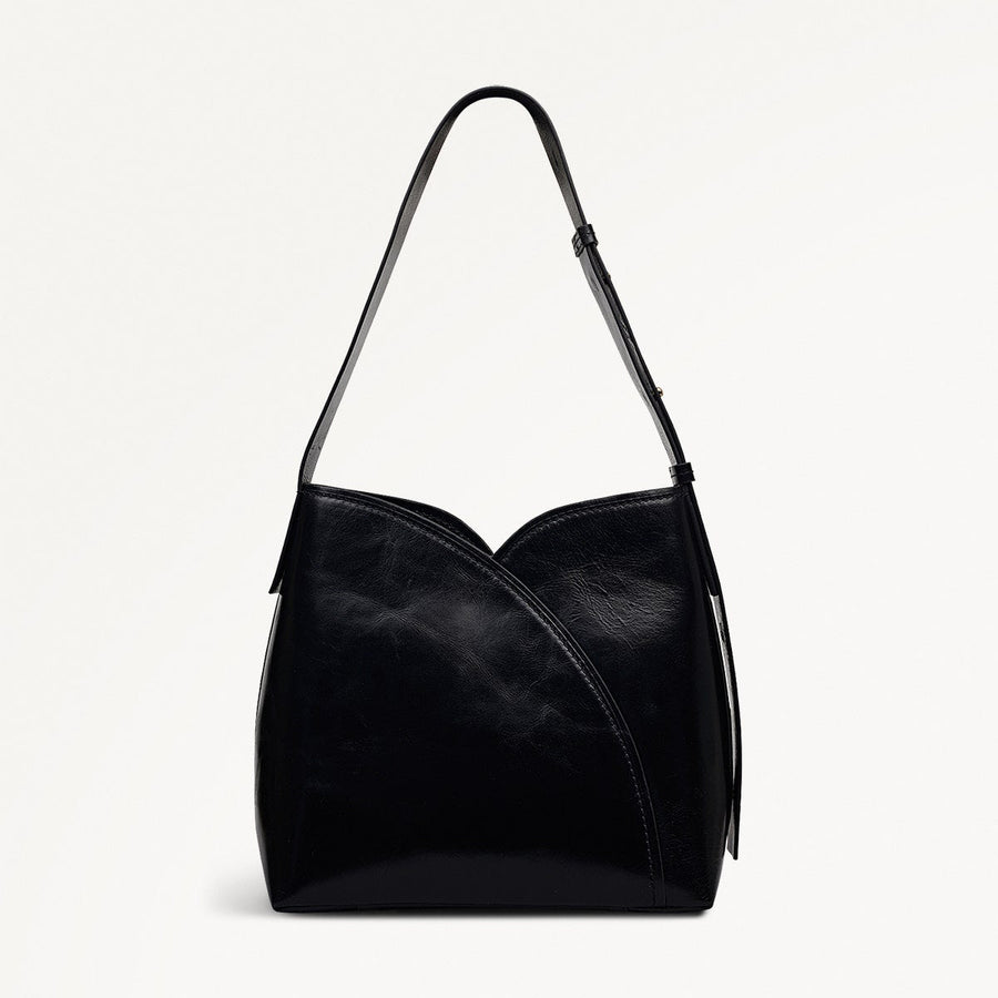 Tulip Street Leather Large Open Top Shoulder Bag in Black - 112406