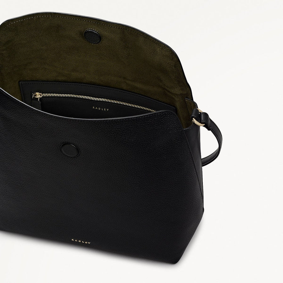 City Road Leather Large Flapover Shoulder Bag in Black - 112409