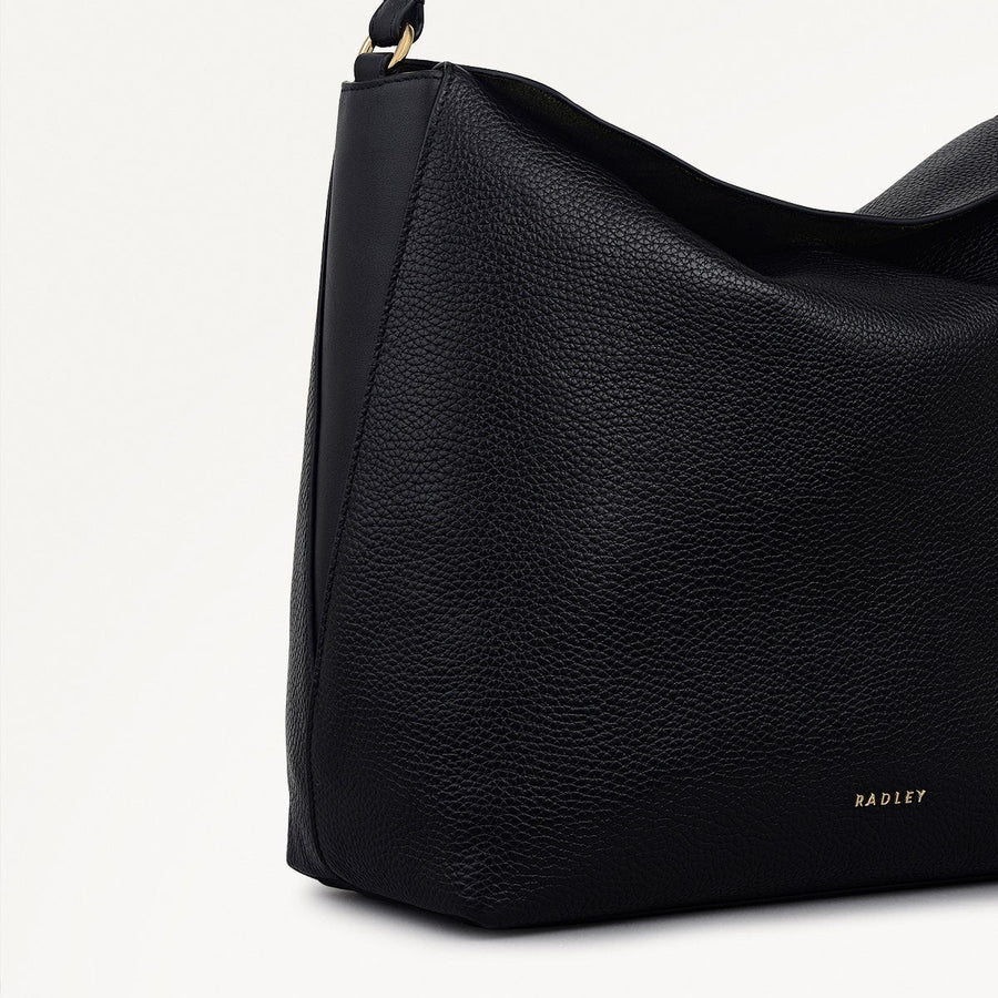 City Road Leather Large Flapover Shoulder Bag in Black - 112409