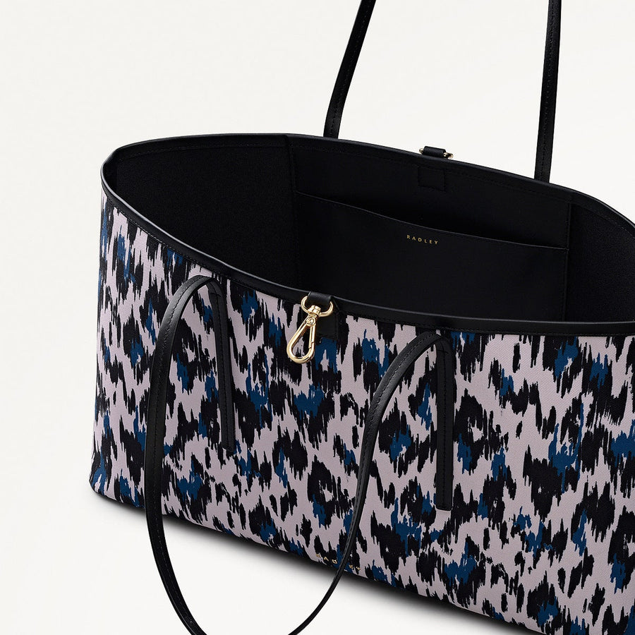 Addison Abstract Fabric Large Open Top Tote Bag in Teal - 112414