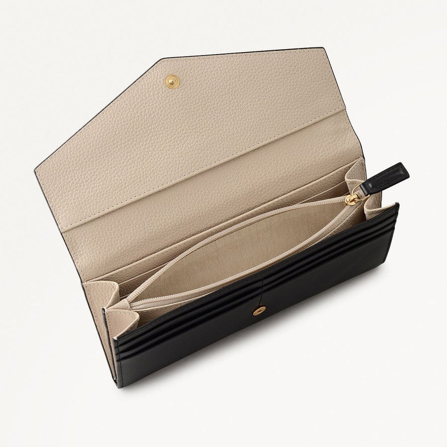 St Pancras Lane Leather Large Flapover Wallet in Black - 112451