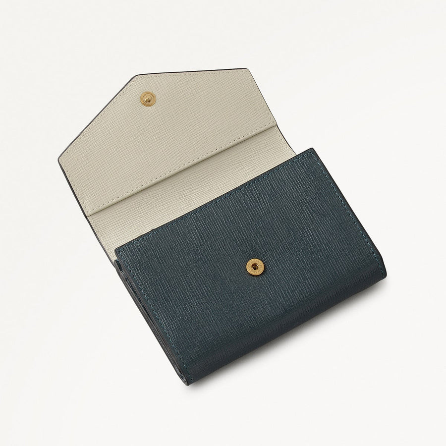 St Pancras Lane Leather Small Flapover Wallet in Teal - 112452