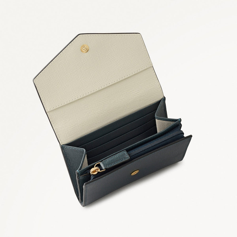 St Pancras Lane Leather Small Flapover Wallet in Teal - 112452